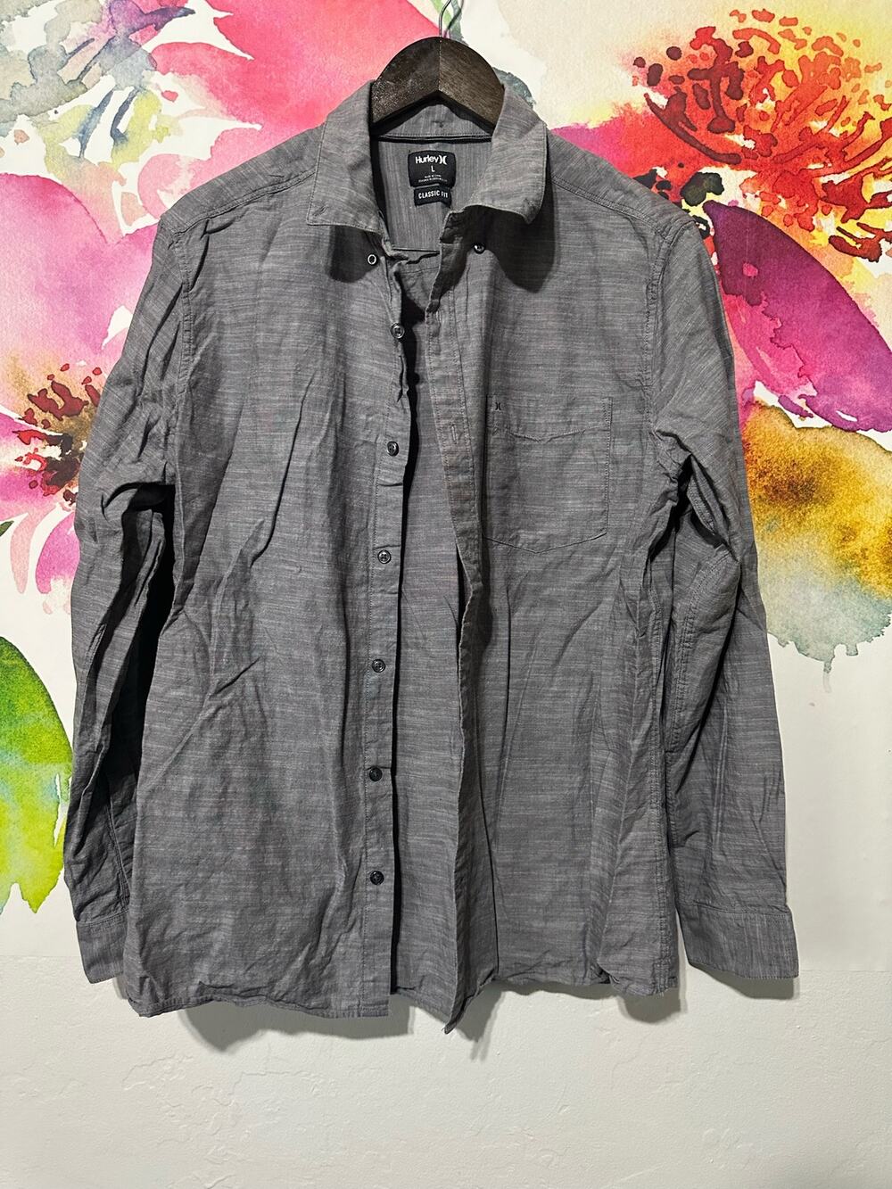 Hurley Button Up Shirt - Size Large - Color Gray